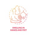 Swelling in hands and feet red gradient concept icon