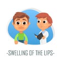 Swelling of the lips medical concept. Vector illustration.