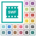 SWF movie format flat color icons with quadrant frames