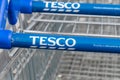 Tesco sign on supermarket trolleys