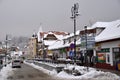 Swieradow Zdroj resort, Poland, December 13, 2018: Zdrojowa street in winter