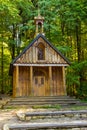 Forest shrine of St. Francis in Swieta Katarzyna village at tourist path to Lysica peak in Swietokrzyskie Mountains in Poland