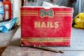 Swift Current, SK/Canada- May 1, 2020: A vintage box of Stelco nails Royalty Free Stock Photo