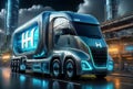 High speed delivery hydrogen truck in the city at night. 3d rendering, generative ai