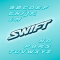 Swift fast strong futuristic alphabet lettering. Vector font. Latin letters.