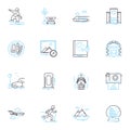 Swift flight linear icons set. Velocity, Swiftness, Glide, Skim, Soar, Flight, Airborne line vector and concept signs