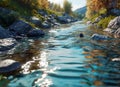 A swift-flowing mountain stream on a beautiful sunny day Royalty Free Stock Photo