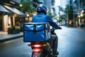 Swift motorbike delivery by a courier in blue attire with packages