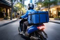 Swift motorbike delivery by a courier in blue attire with packages