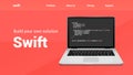 Swift programming code technology banner. Swift language software coding development website design