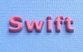 Swift Programming Language. Development concept. Coding background. Colored pixelized text. 3d text