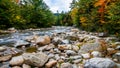 Swift river rocks near Kancamagus highway wirh autumn colors Royalty Free Stock Photo