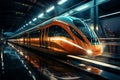 Swift train blurs station backdrop High speed elegance in rapid transit spectacle Royalty Free Stock Photo