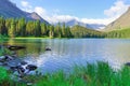 Swiftcurrent lake in high alpine landscape on the Grinnell Glacier trail, Glacier national park, Montana Royalty Free Stock Photo