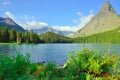 Swiftcurrent lake in high alpine landscape on the Grinnell Glacier trail, Glacier national park, Montana Royalty Free Stock Photo