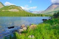 Swiftcurrent lake in high alpine landscape on the Grinnell Glacier trail, Glacier national park, Montana Royalty Free Stock Photo