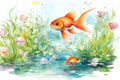 Underwater blue fish aquarium goldfish red background orange animal nature swim aquatic water colours Royalty Free Stock Photo