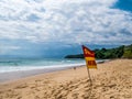 Swim here. Safety warning signs for tourists. Blackground with Royalty Free Stock Photo