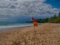 Swim here. Safety warning signs for tourists. Blackground with Royalty Free Stock Photo