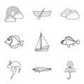 Swim icons set, outline style