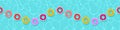 Swim Life Ring, Floating Buoy In Wavy Water Swimming Pool Border Banner Seamless Pattern, Kid Pool Toys Watermelon, Donut,