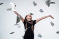 Swim in money. luxury and success. child winning the lottery. rich people. saving money for future. teen girl with money Royalty Free Stock Photo