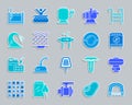 Swim pool equipment patch sticker icons vector set