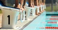 swim race start on the blocks at the local swimming pool. Royalty Free Stock Photo