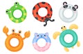 Swim ring cartoon summer set. Inflatable pool accessories, floating rubber toys Royalty Free Stock Photo