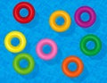 Swim Rings Colorful Water Tubes Rainbow Colored Lifesavers Blue Pool