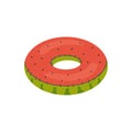 Swim rings, pool games rubber toys, colorful lifebuoys. Swimming circles, cute pool in the shape of a watermelon