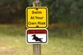 Swim at your own risk alligator warning sign