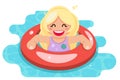 Swiming girl swim ring pool water flat design vector illustration Royalty Free Stock Photo