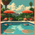 Swiming Pool Art Vibrant Pop Surrealism