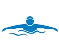 Swimmer, blue silhouette of man, vector icon Royalty Free Stock Photo