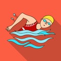 Swimmer in cap and goggles swimming in the pool.Olympic sports single icon in flat style vector symbol stock