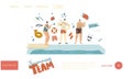 Swimmer Characters in Pool Landing Page Template. Swimming Class Coach Teaching Woman Stand at Poolside Learning to Swim