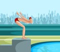 Swimmer diving into pool