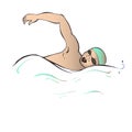 swimmer in the pool. the man, boy is engaged in sports. vector illustration of contour lines. isolated white