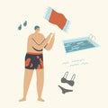 Swimmer in Pool. Man Stand at Poolside Wear Swimming Hat and Glasses Prepare to Jump. Training, Learning to Swim, Sport