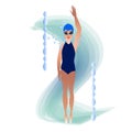 swimmer in the pool. Woman jumps into the water. Girl is engaged in sports. vector illustration of contour lines