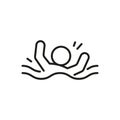 Swimmer sink in water, line icon. Danger swim. Help drown. Vector outline Royalty Free Stock Photo