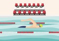 Swimmer is swimming along the path in the pool. Male cartoon character. Flat vector illustration. Minimalistic illustration Royalty Free Stock Photo