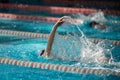 Swimmer swims backstroke swimming style in the pool Royalty Free Stock Photo