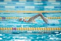 Swimmer swims freestyle swimming style in the pool Royalty Free Stock Photo