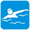 Swimmer, white silhouette of man on blue background, vector icon Royalty Free Stock Photo