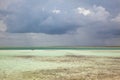 Swimmers in Caribbean sea shallow shore, Cayo Guillermo island,