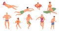 Swimmers, people in swimwear swimming in water