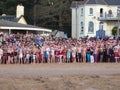 Swimmers ready for Christmas morning swim in Devon UK