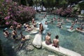 Swimmers relax in the Antique Pool at the ruins of Hierapolis in Pamukkale in Turkey.